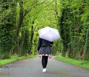 Young Woman Girl Umbrella Rain Out In The